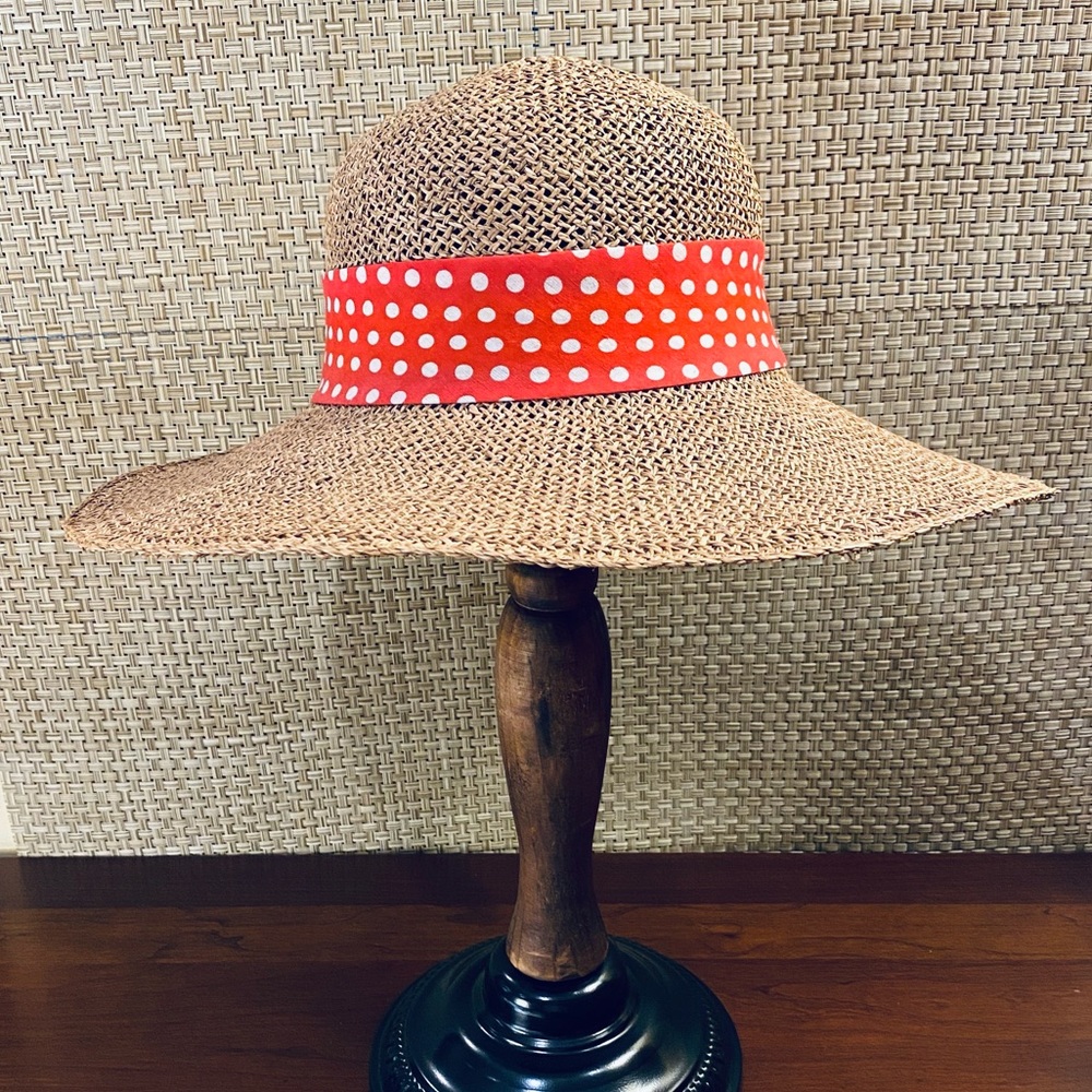 🌟2xHP🌟NWOT Polka Dot Wide Brim Seagrass Hat
